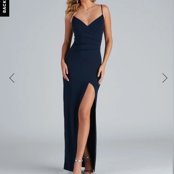 Dresses | Navy Blue Maxi Dress With Slit | Poshmark